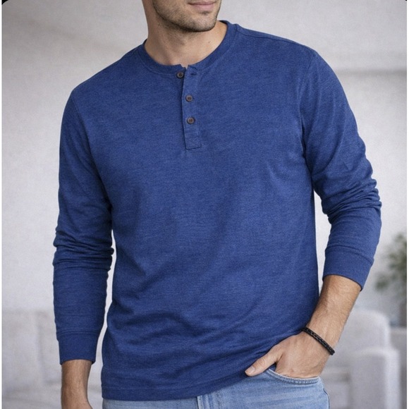 St. John's Bay Other - St. John's Bay Classic Blue Henley T-Shirt Long Sleeve Cotton Blend Size L